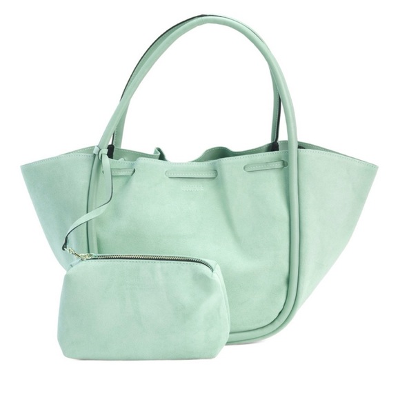 Cheval Firenze Seafoam Mint Suede Tote Made In Italy Drawstring Bag w/ Pouch NWT - Picture 4 of 11